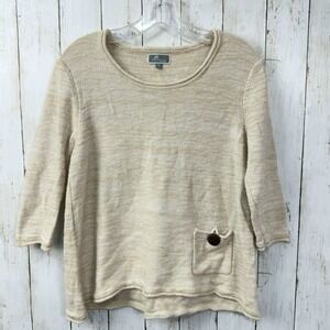 JM Collection Women's Beige 3/4 Sleeve Pocket Knit Sweater Size‎ Petite L